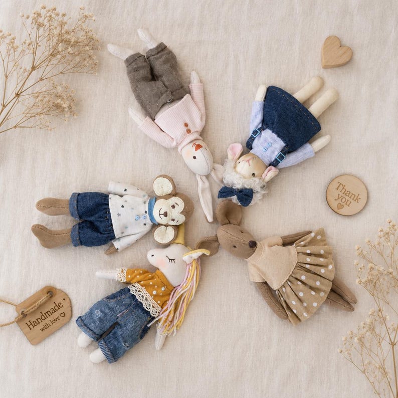 6 Inch Animal Doll Sewing 5 Tiny Toys & Clothes Patterns