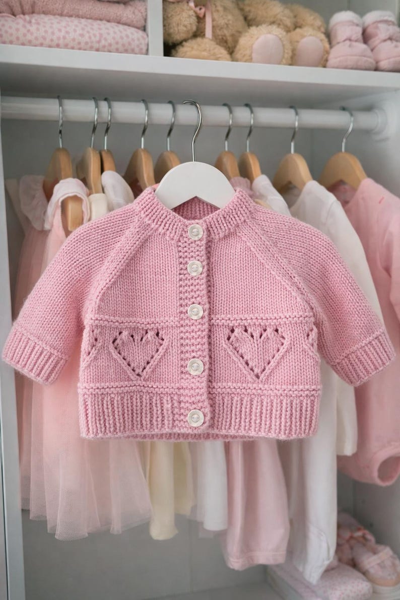 Hearts Ribbed Cardigan & Bear Hat Knitting Pattern