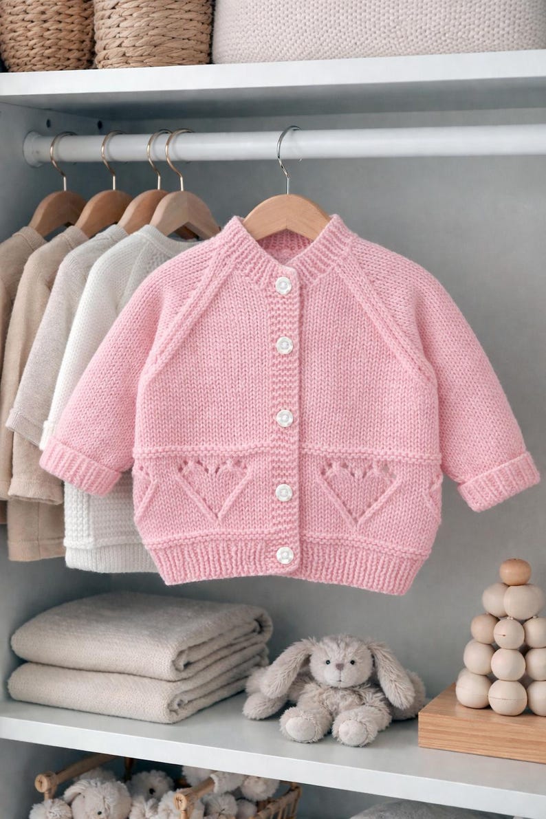 Hearts Ribbed Cardigan & Bear Hat Knitting Pattern