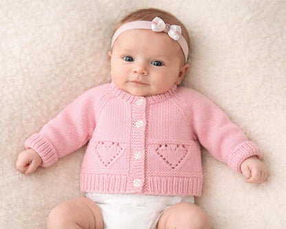 Hearts Ribbed Cardigan & Bear Hat Knitting Pattern