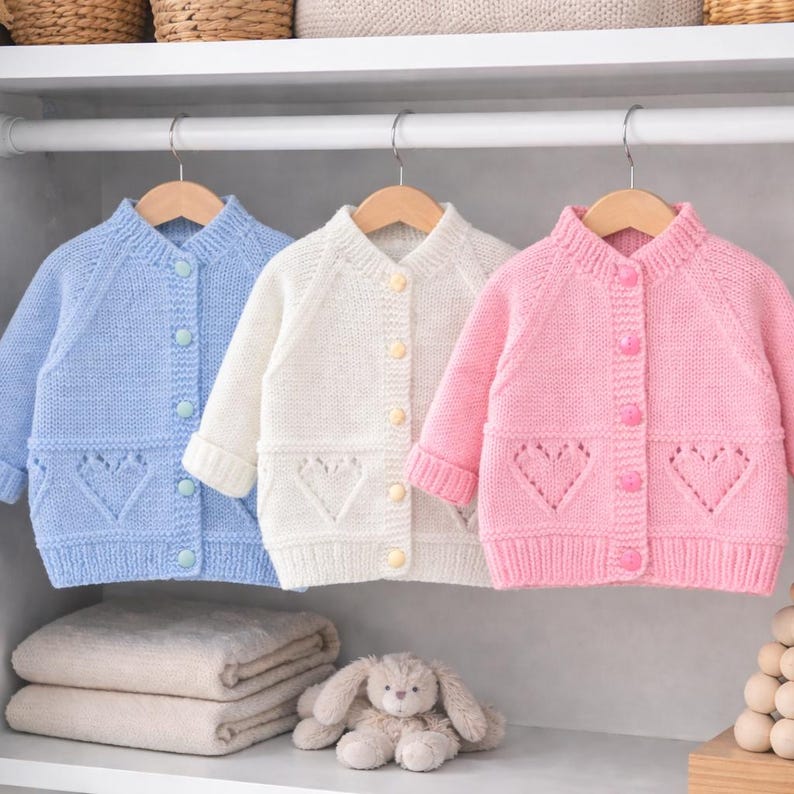 Hearts Ribbed Cardigan & Bear Hat Knitting Pattern