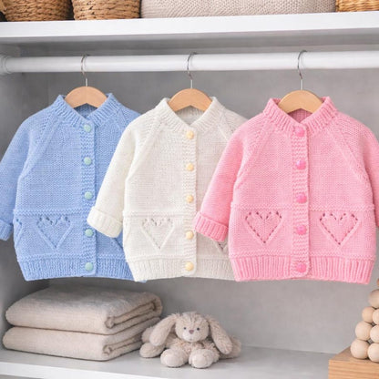 Hearts Ribbed Cardigan & Bear Hat Knitting Pattern