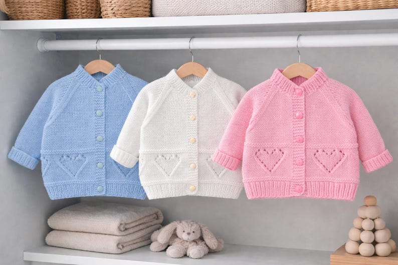 Hearts Ribbed Cardigan & Bear Hat Knitting Pattern