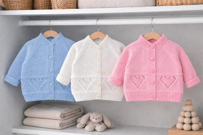 Hearts Ribbed Cardigan & Bear Hat Knitting Pattern