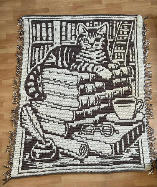 Books and Whiskers - Overlay Mosaic Blanket Crochet Pattern