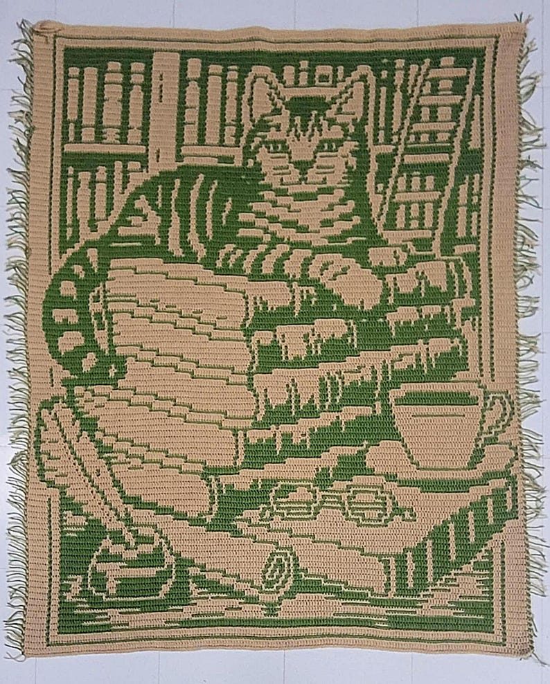 Books and Whiskers - Overlay Mosaic Blanket Crochet Pattern