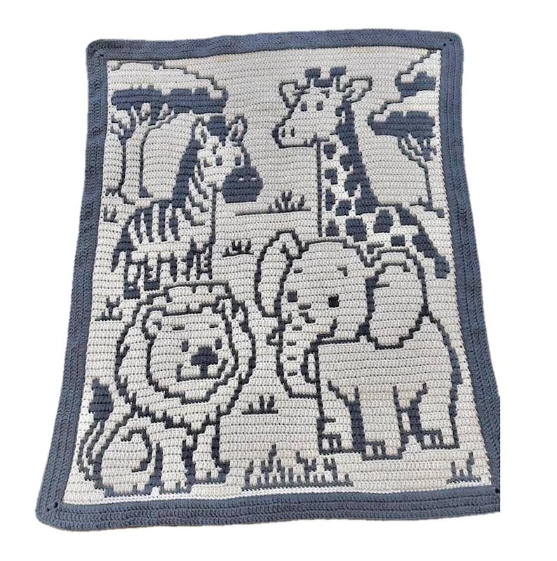 Safari Animals - Overlay Mosaic Baby Blanket Crochet Pattern