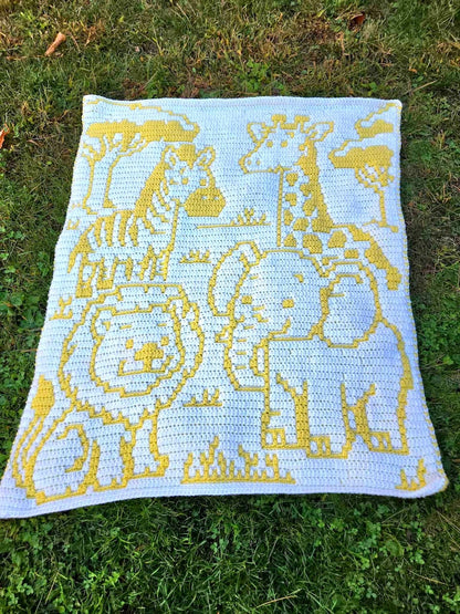 Safari Animals - Overlay Mosaic Baby Blanket Crochet Pattern