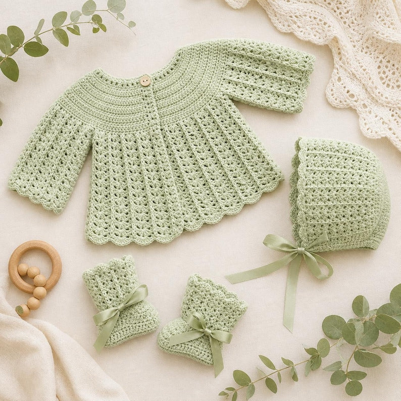 Ribbed Shell Baby Set Crochet Pattern