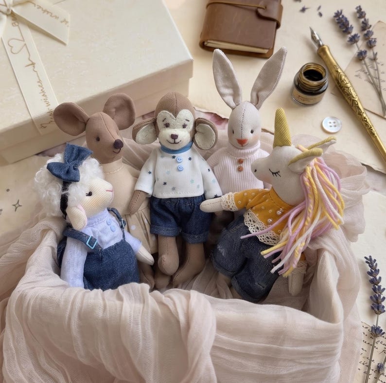 6 Inch Animal Doll Sewing 5 Tiny Toys & Clothes Patterns