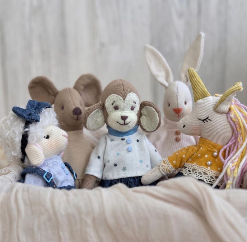 6 Inch Animal Doll Sewing 5 Tiny Toys & Clothes Patterns