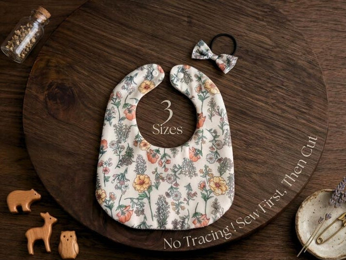 Basic Elegant Baby Bib 3 Sizes & Bow Hair Tie Sewing Pattern