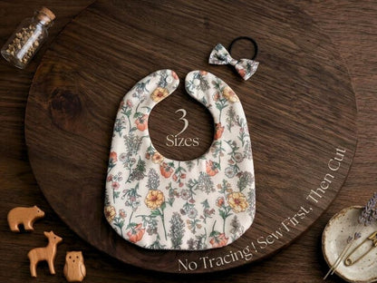 Basic Elegant Baby Bib 3 Sizes & Bow Hair Tie Sewing Pattern