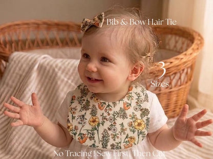 Basic Elegant Baby Bib 3 Sizes & Bow Hair Tie Sewing Pattern