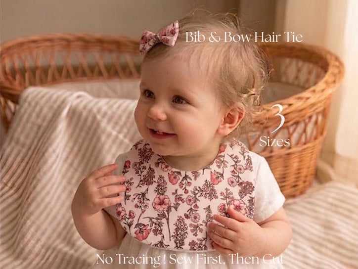 Basic Elegant Baby Bib 3 Sizes & Bow Hair Tie Sewing Pattern