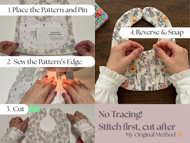 Basic Elegant Baby Bib 3 Sizes & Bow Hair Tie Sewing Pattern
