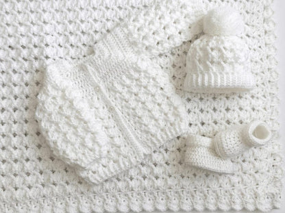 Crochet baby cardigan, hat, booties pattern