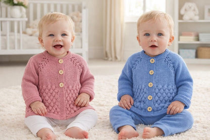 Bubble Stitch Cardigan & Bear Hat Knitting Pattern