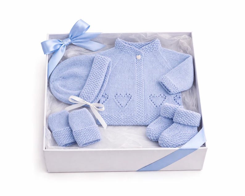 Hearts Ribbed Cardigan & Bear Hat Knitting Pattern