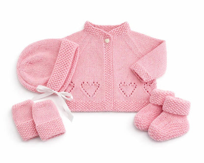 Hearts Ribbed Cardigan & Bear Hat Knitting Pattern