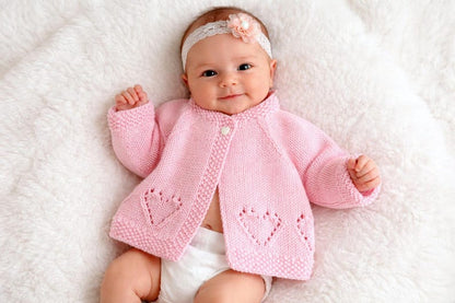 Hearts Ribbed Cardigan & Bear Hat Knitting Pattern