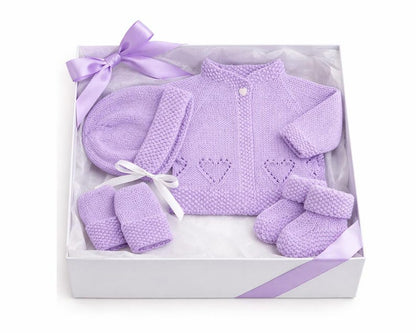 Hearts Ribbed Cardigan & Bear Hat Knitting Pattern