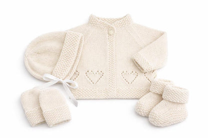 Hearts Ribbed Cardigan & Bear Hat Knitting Pattern