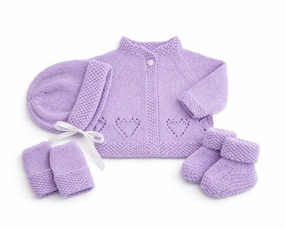 Hearts Ribbed Cardigan & Bear Hat Knitting Pattern