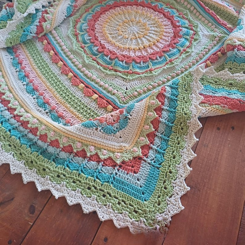 Whispers of Color Mandala Throw Square Crochet Pattern