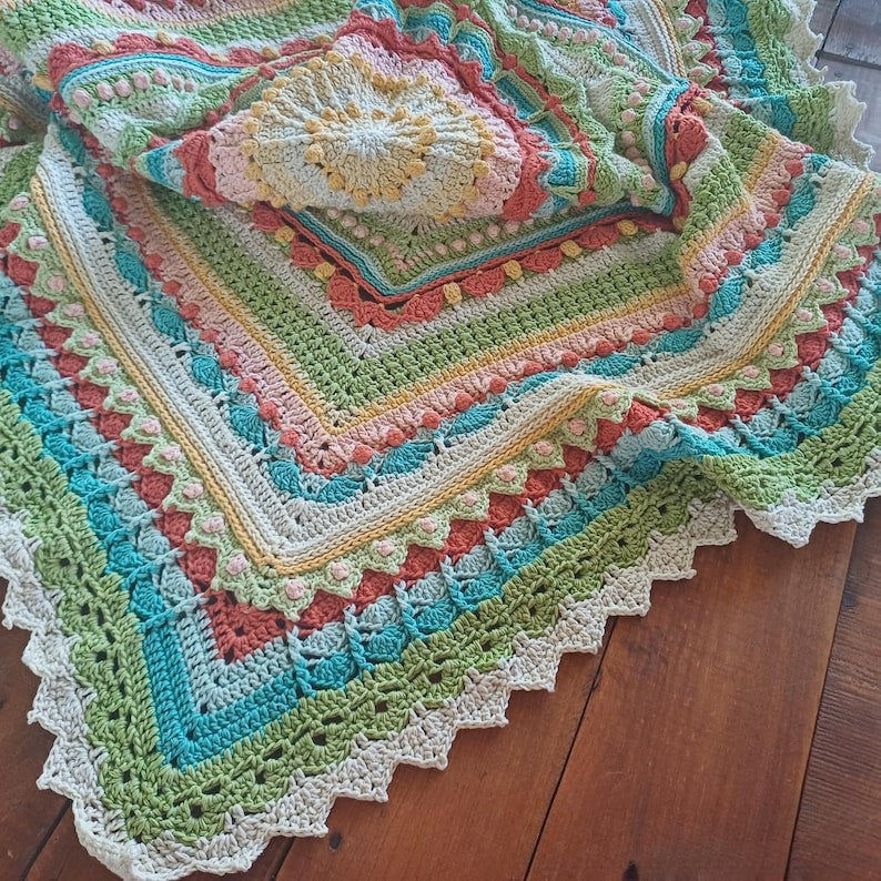 Whispers of Color Mandala Throw Square Crochet Pattern