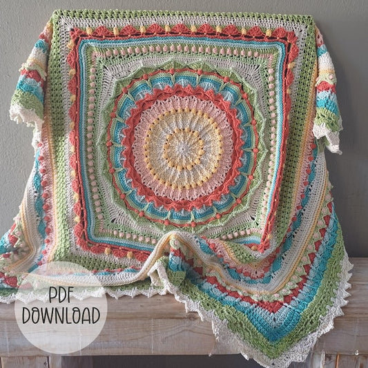 Whispers of Color Mandala Throw Square Crochet Pattern