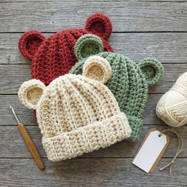 Newborn To Adult Crochet Bear Hat Pattern
