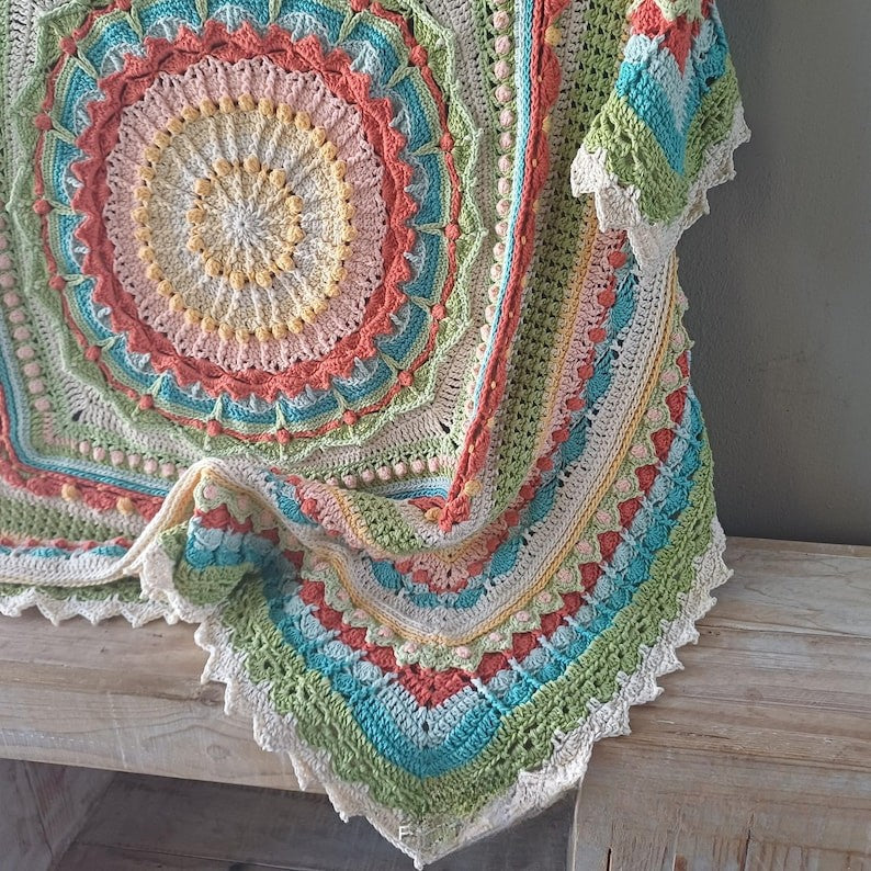 Whispers of Color Mandala Throw Square Crochet Pattern