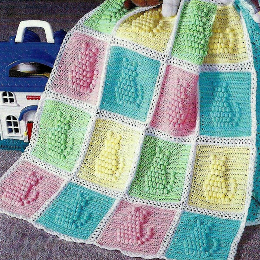 Crochet Pattern Popcorn Kitty Throw