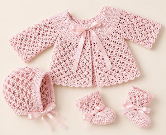 Vintage Lover's Knot Infant Layette Baby Set Crochet pattern