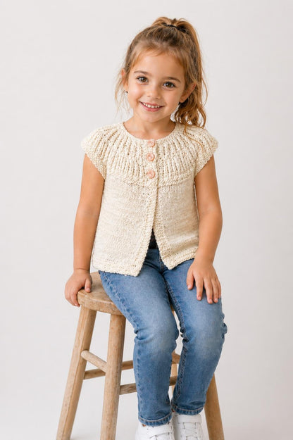 Peach Buttons Cardigan Girls Knitting Pattern