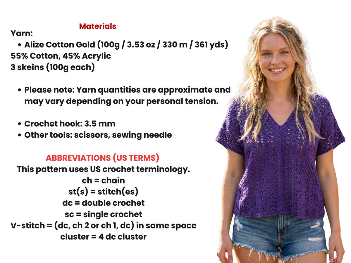 Boho Lace Crochet Top Pattern PDF & VİDEO, Spring/Summer Festival Blouse, V Neck Shirt Crochet Pattern