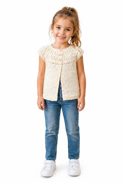 Peach Buttons Cardigan Girls Knitting Pattern