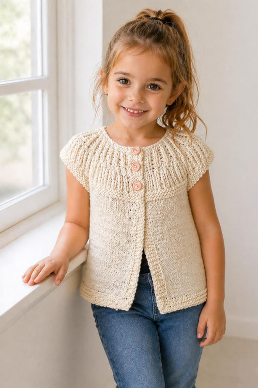 Peach Buttons Cardigan Girls Knitting Pattern