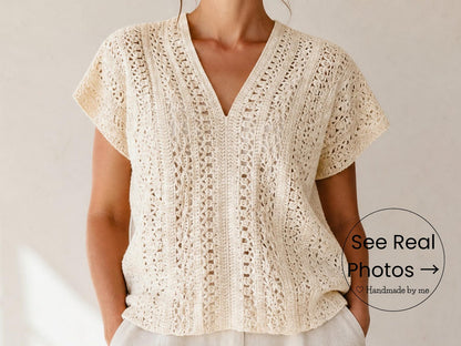 Boho Lace Crochet Top Pattern PDF & VİDEO, Spring/Summer Festival Blouse, V Neck Shirt Crochet Pattern