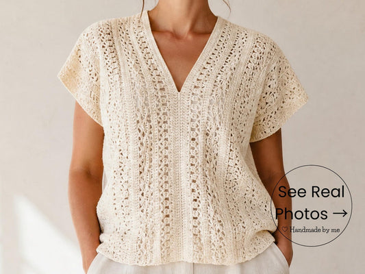 Boho Lace Crochet Top Pattern PDF & VİDEO, Spring/Summer Festival Blouse, V Neck Shirt Crochet Pattern