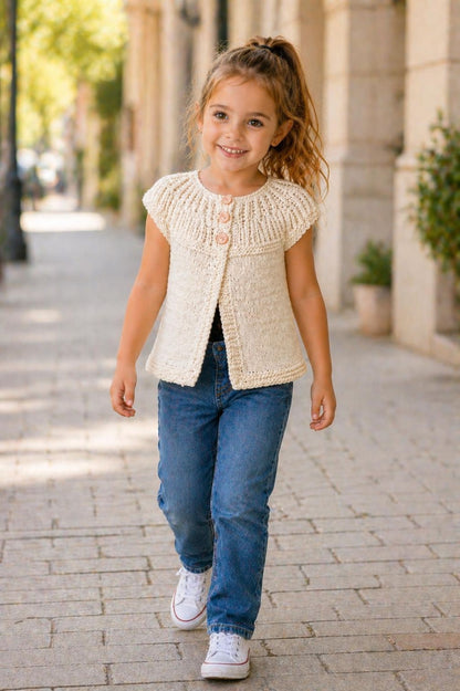Peach Buttons Cardigan Girls Knitting Pattern