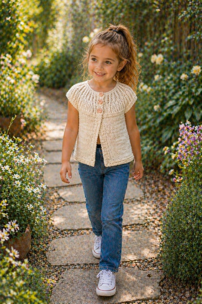 Peach Buttons Cardigan Girls Knitting Pattern