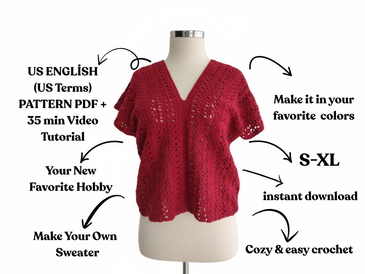 Boho Lace Crochet Top Pattern PDF & VİDEO, Spring/Summer Festival Blouse, V Neck Shirt Crochet Pattern