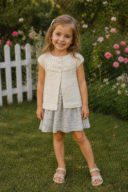 Peach Buttons Cardigan Girls Knitting Pattern