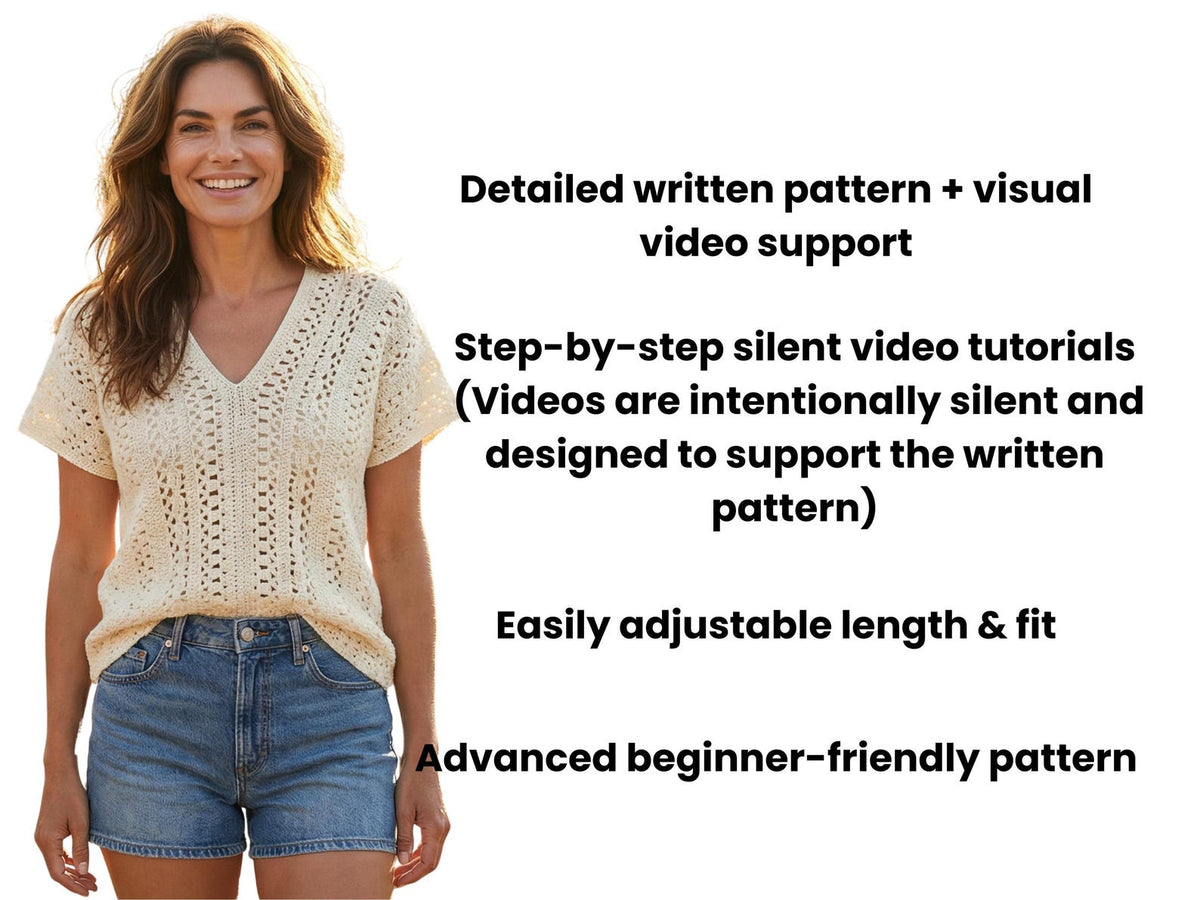 Boho Lace Crochet Top Pattern PDF & VİDEO, Spring/Summer Festival Blouse, V Neck Shirt Crochet Pattern