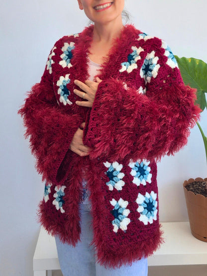 Boho Statement Granny Square Cardigan Crochet Pattern