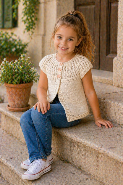 Peach Buttons Cardigan Girls Knitting Pattern
